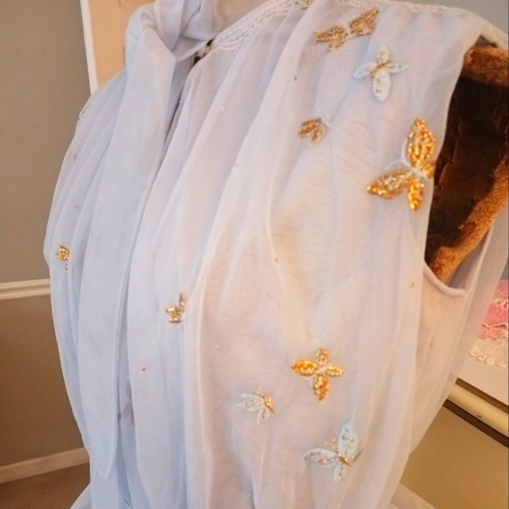 RARE, VINTAGE "EYEFUL BY THE FLAUMS" BLUE NYLON CHIFFON TOP! LIKE NEW! - Picture 14 of 17